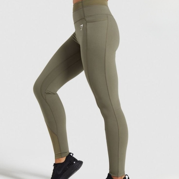 Gym Shark dreamy mesh leggings in Khaki - Picture 1 of 8